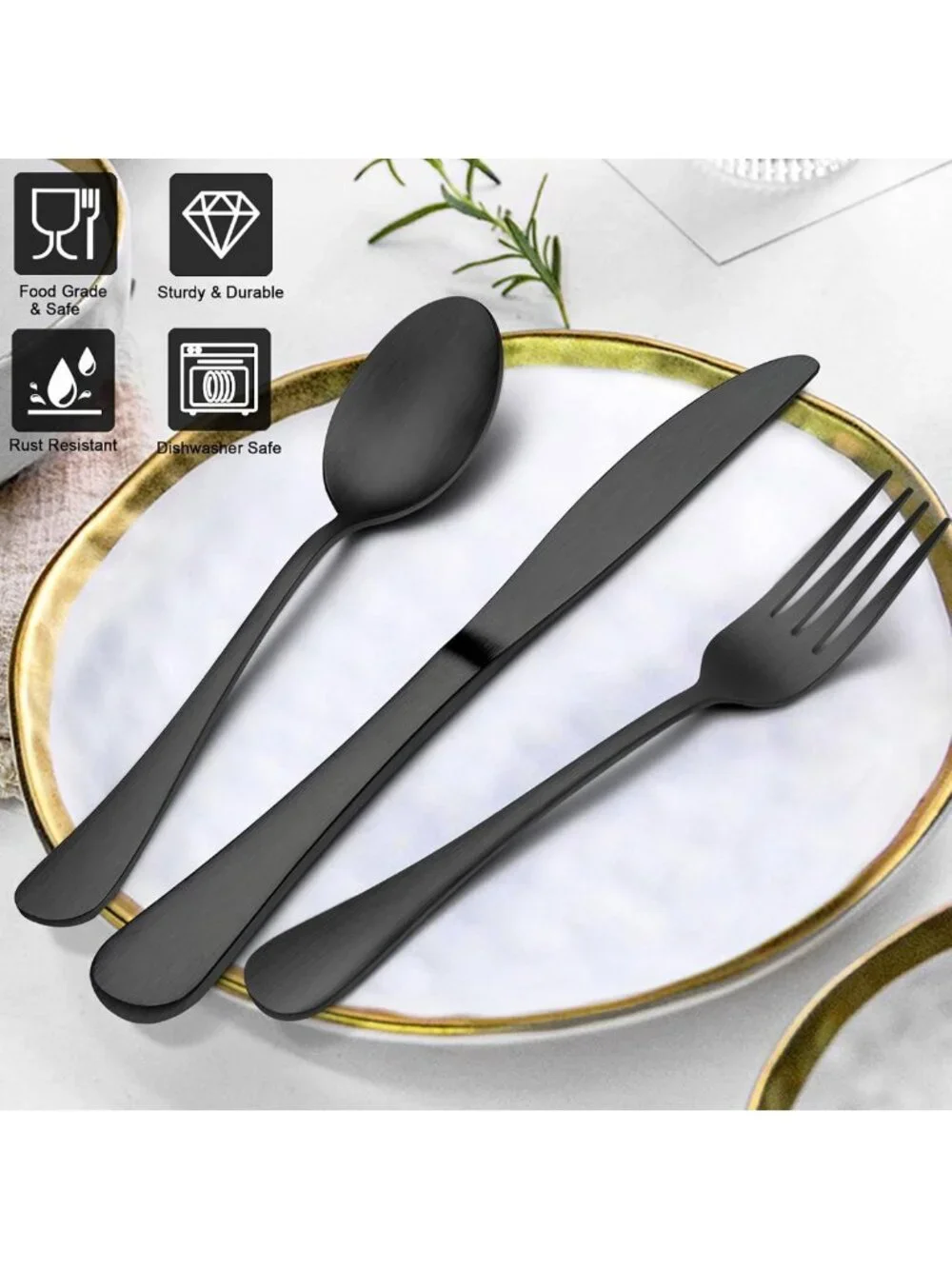 40-Piece Matte Black Flatware Set for 8 | Stainless Steel Cutlery, Dishwasher
